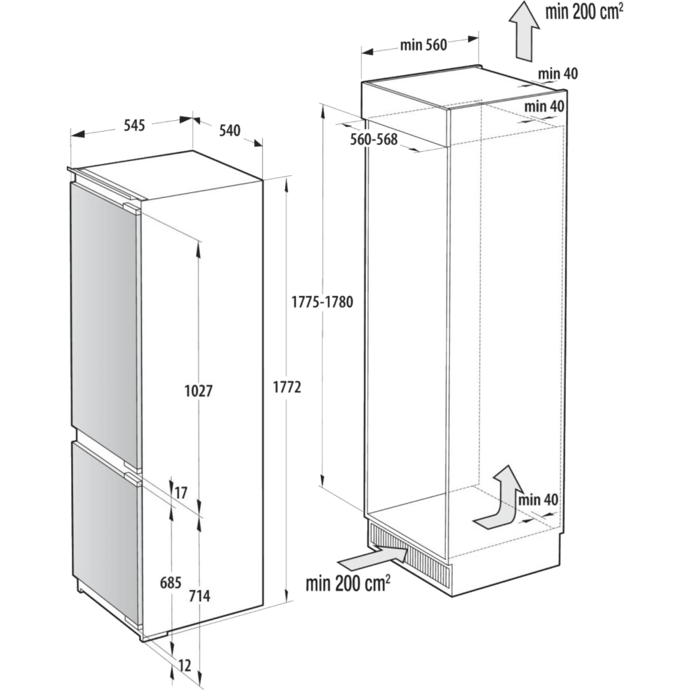 מקרר אינטגרלי מקפיא תחתון 252 ליטר Gorenje NRKI517E42 - K.B.V