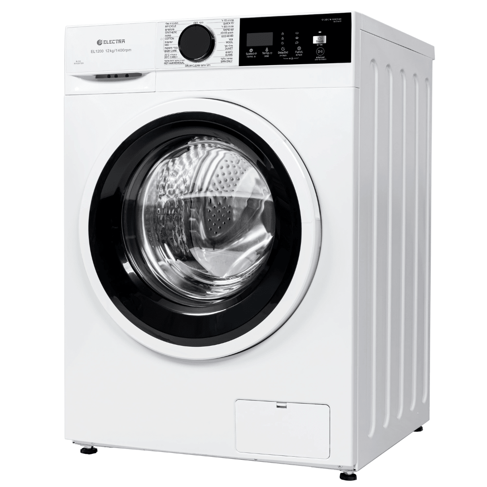 מכונת כביסה פתח חזית 12 ק"ג Electra EL1200 במהירות 1400 סל"ד - צבע לבן - K.B.V
