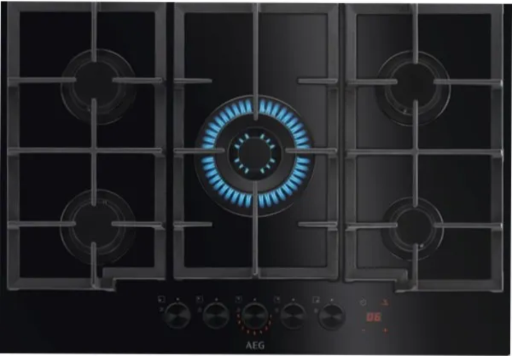 כיריים גז 74 ס"מ Step Power דגם AEG HKB75341NB זכוכית שחורה - יבואן רשמי