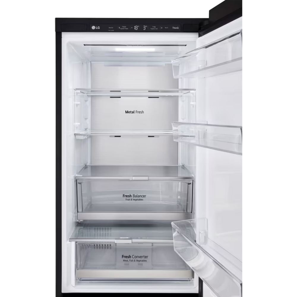 מקרר מקפיא תחתון 344 ליטר LG GR-B374BG עם התקן שבת מובנה - גימור זכוכית שחורה - יבואן רשמי