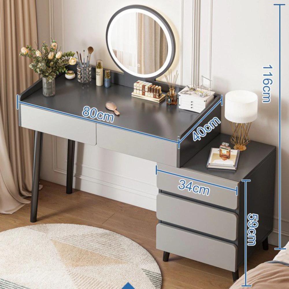 שידת איפור עם מראה כולל תאורת לד רוחב 106 ס"מ Rosso Italy RSM-2063 - צבע אפור - יבואן רשמי