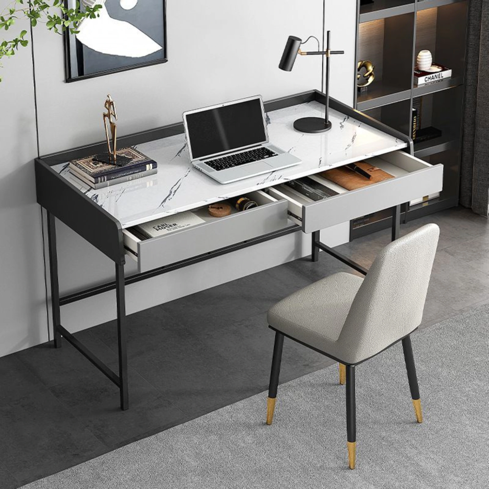 שולחן מחשב קונסולה עם שידת כניסה ומגירות 80 ס"מ Rosso Italy RSM-2066 - משטח עליון בהיר מגירות אפורות - יבואן רשמי