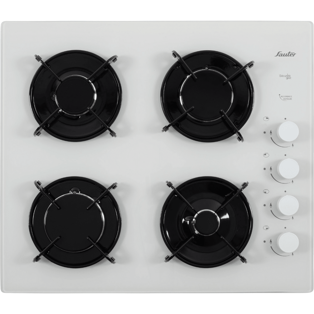 כיריים גז 4 להבות Sauter SHG870W - גימור זכוכית לבנה - תוצרת צרפת - K.B.V
