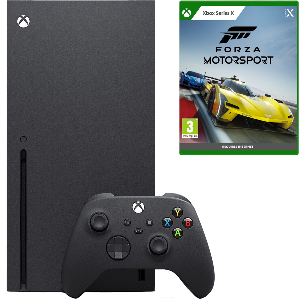 באנדל קונסולה Microsoft Xbox Series X 1TB כולל משחק Forza Motorsport - צבע שחור שנתיים אחריות ע"י - יבואן הרשמי