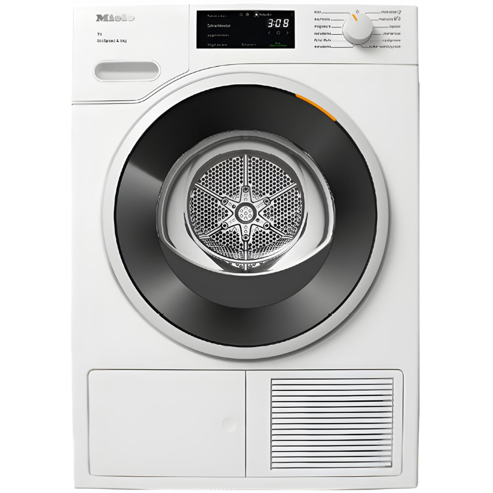 מייבש כביסה פתח חזית דלת שקופה מסגרת שחורה 8 ק"ג Miele TWC640 - צבע לבן - יבואן רשמי