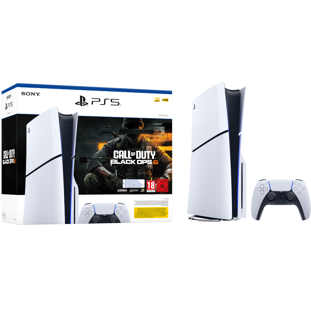 באנדל קונסולה Sony PS5 PlayStation 5 Slim 1TB Blu-Ray Edition + Call of Duty Black Ops 6 - צבע לבן שנה אחריות ע"י - יבואן הרשמי