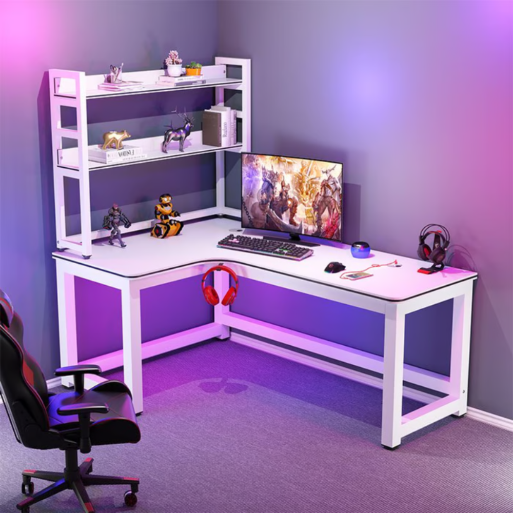 שולחן מחשב פינתי לגיימרים עם מדפים רוחב 120 ס"מ Rosso Italy RSM-2132 - לבן - יבואן רשמי