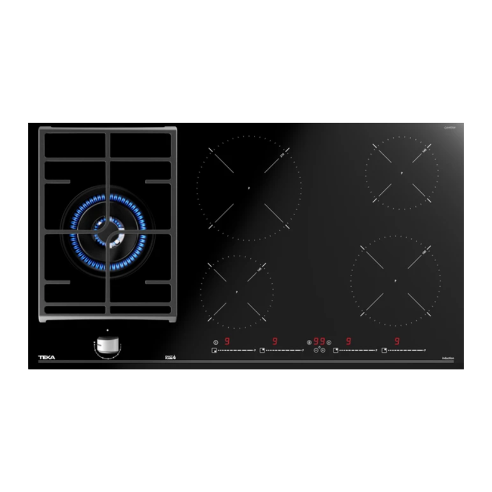 כיריים גז מזכוכית משולבות אינדוקציה ברוחב 90 ס"מ ו-5 אזורי בישול TEKA JZC 95314 AB