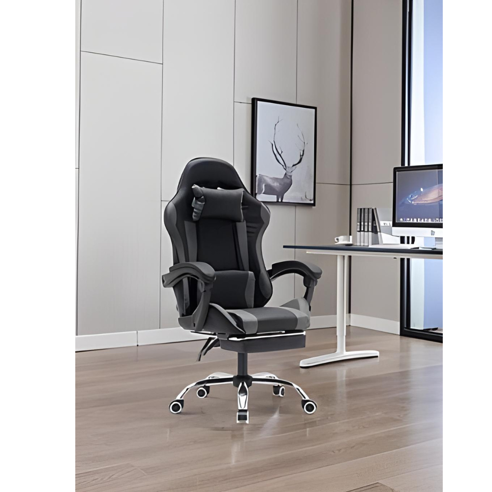 כסא גיימרים עם הדום ומסאז' רטט RSM-1044 שחור עם אפור ROSSO ITALY - יבואן רשמי