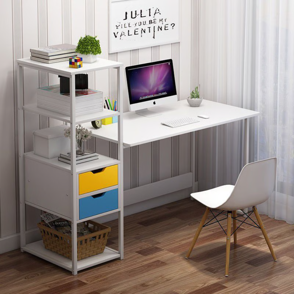 שולחן מחשב כתיבה כולל מדפים 120 ס"מ רוחב Rosso Italy MSR-1139 - צבע לבן - יבואן רשמי