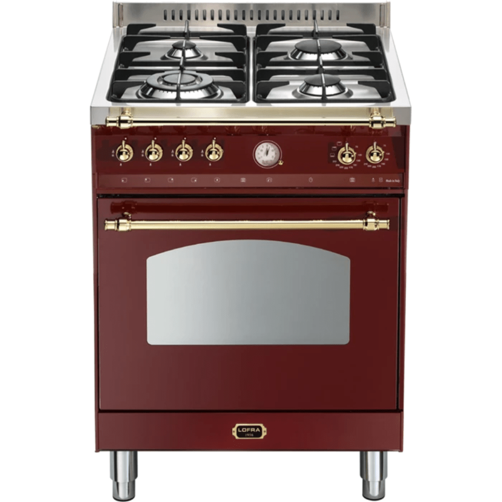 תנור אפייה 60 ס"מ משולב כיריים 4 להבות Lofra RR66MFT Gold תוצרת איטליה - צבע בורדו עם פירזול זהב - K.B.V