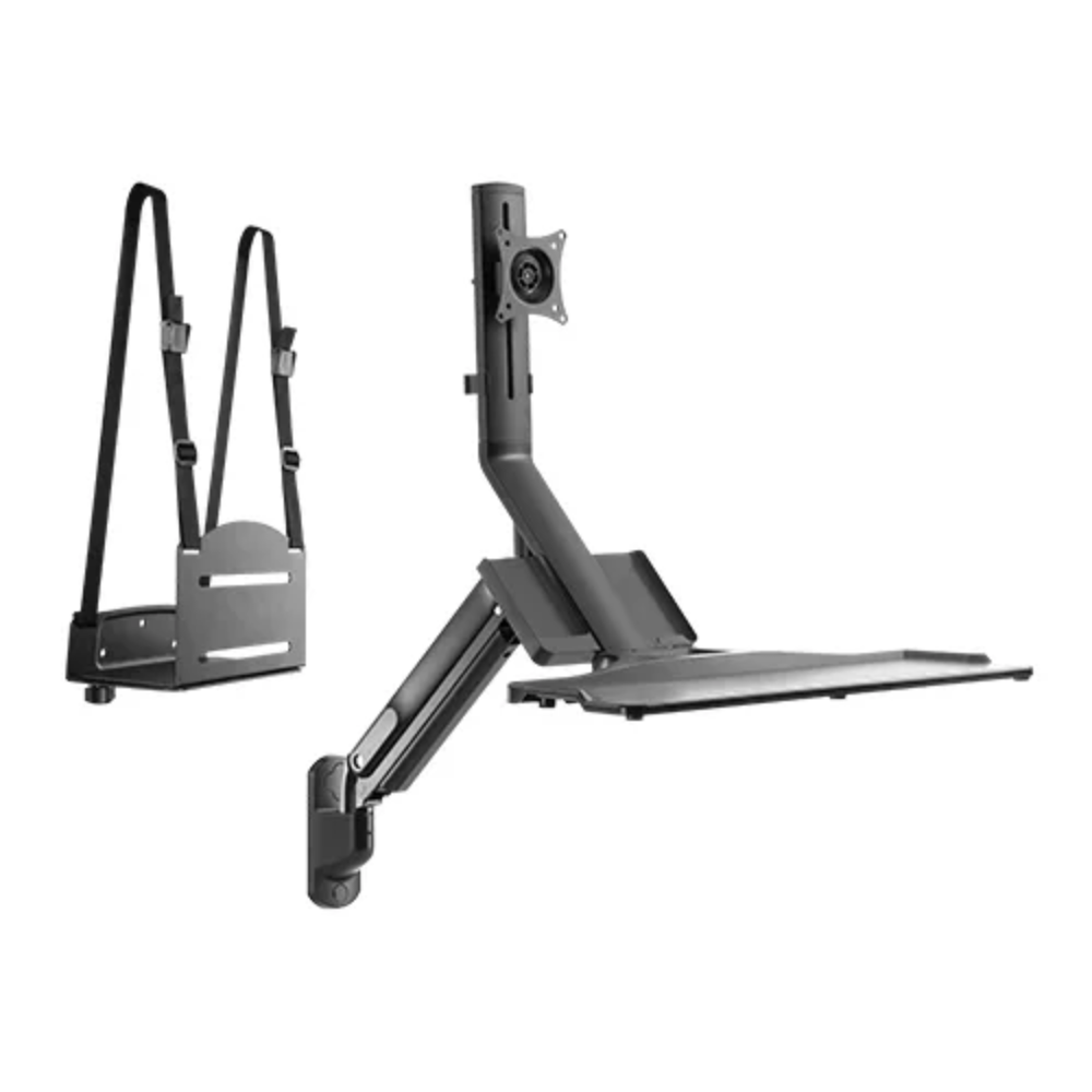 עמדת עבודה הידראולית למסך מחשב, מקלדת ועכבר עם תופסן קיר למחשבים נייחים Lumi Legend / Brateck WWS05-01 - יבואן רשמי