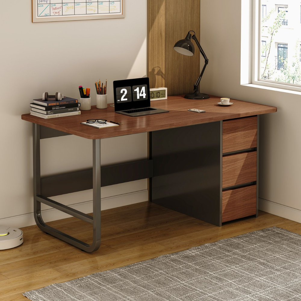 סט שולחן מחשב כתיבה כולל מגירות דגם MSR-1142 רוחב 1 מטר עץ כהה וכסא מחשב אורטופדי דגם MSH-10-6 שחור ROSSO ITALY - יבואן רשמי