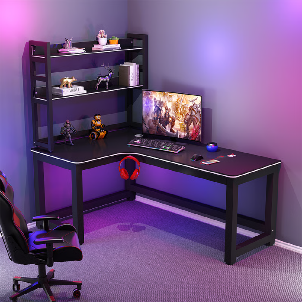 שולחן מחשב ענק עם מדפים דגם RSM-1065 רוחב 1.2 מטר צבע שחור ROSSO ITALY - יבואן רשמי