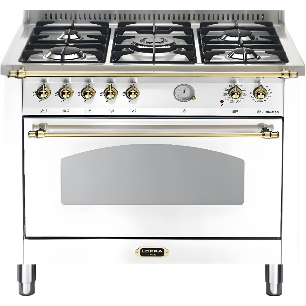 תנור אפייה 90 ס"מ משולב כיריים 5 להבות Lofra RBPG96MFT/CI Gold תוצרת איטליה - צבע לבן עם פירזול זהב אחריות ע"י היבואן הרשמי