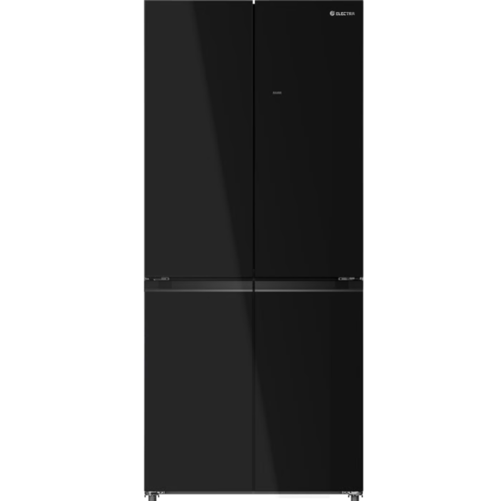 מקרר 4 דלתות מקפיא תחתון 502 ליטר נטו Electra EL5070GBL קו אפס עם ארונות מטבח - גימור זכוכית שחורה אחריות ע"י - יבואן הרשמי