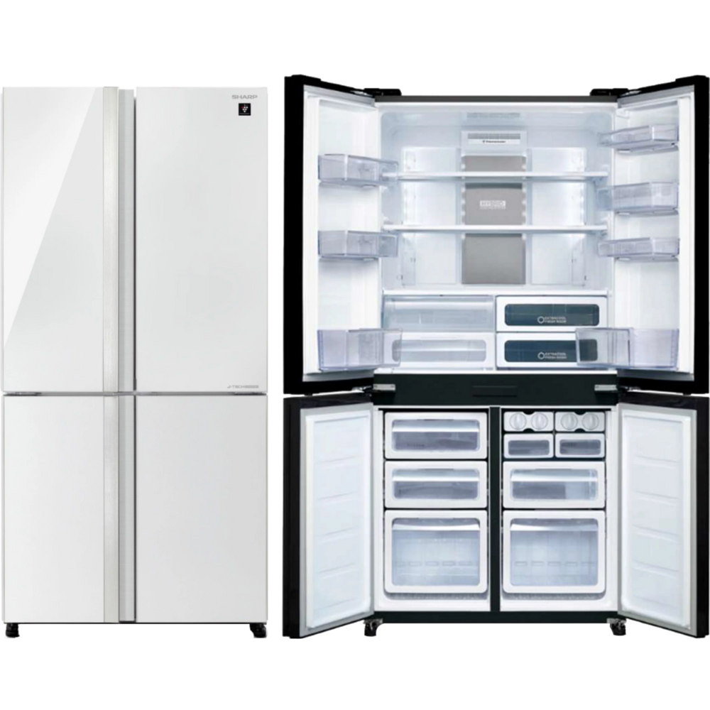 מקרר 4 דלתות 611 ליטר נטו Sharp SJ-FSRN87WH - גימור זכוכית לבנה אחריות - יבואן רשמי
