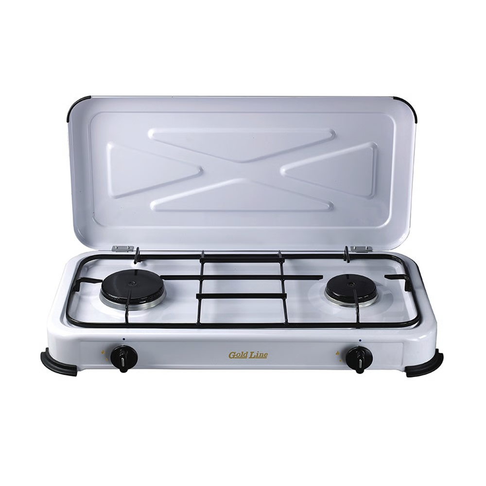 כירת גז 2 להבות ומכסה גולד ליין לבן דגם MGC-2 GOLDLINE