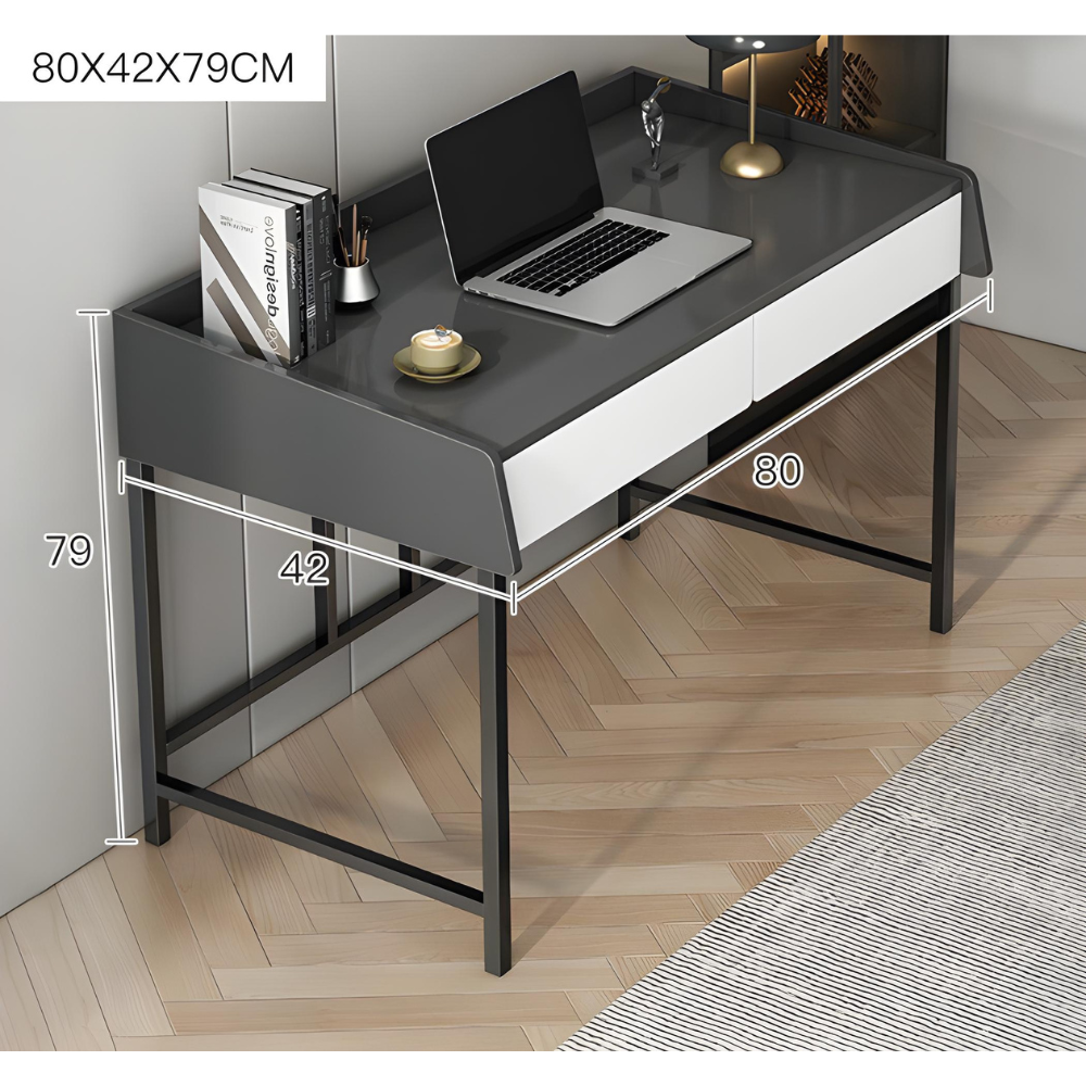 שולחן מחשב קונסולה שידת כניסה רוחב 80 ס"מ עם מגירות Rosso Italy RSM-2066 משטח עליון כהה ומגירות לבנות - יבואן רשמי