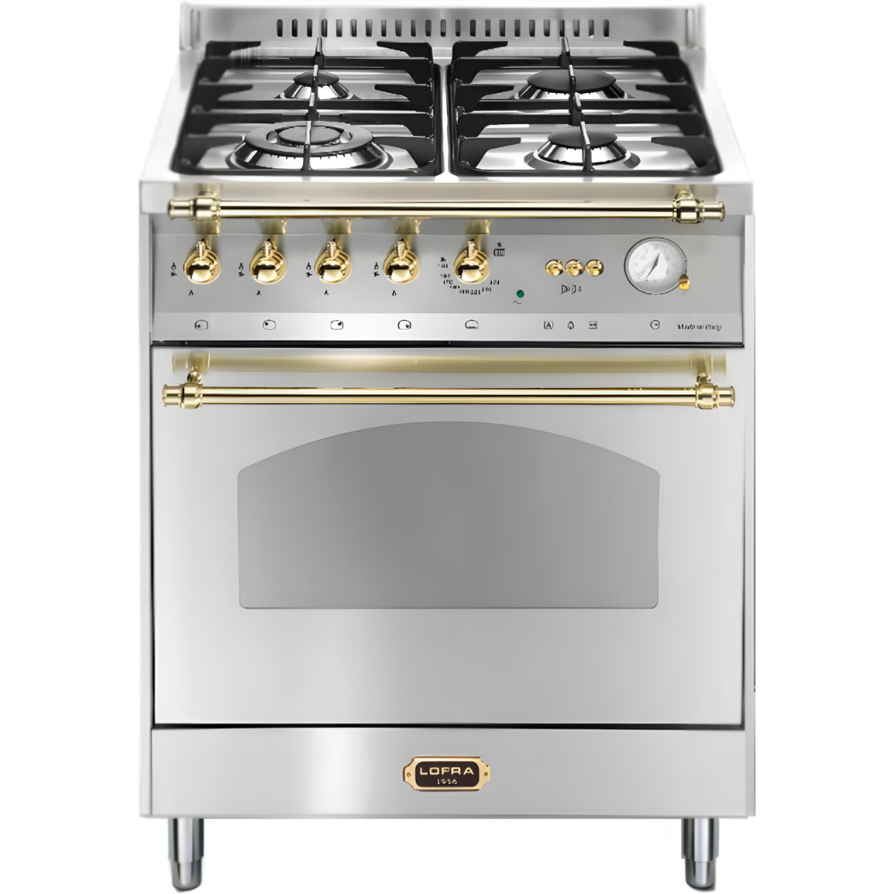 תנור אפייה 60 ס"מ משולב כיריים 4 להבות Lofra RS66MFTE/CI Gold תוצרת איטליה - צבע נירוסטה עם פירזול זהב אחריות ע"י היבואן הרשמי - יבואן רשמי