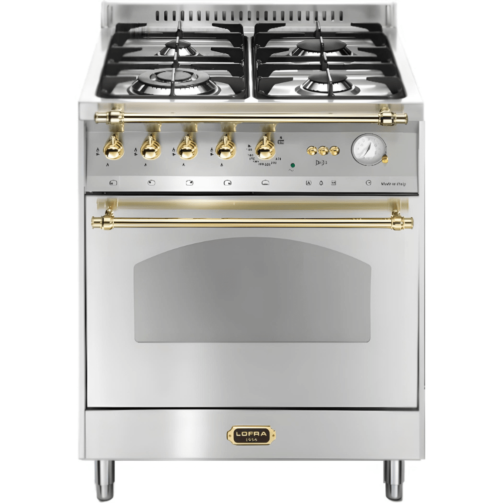 תנור אפייה 60 ס"מ משולב כיריים 4 להבות Lofra RS66MFTE/CI Gold תוצרת איטליה - צבע נירוסטה עם פירזול זהב - K.B.V