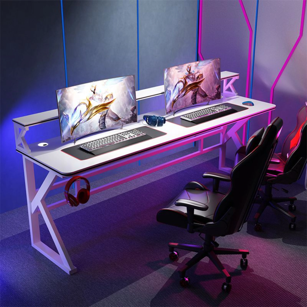 שולחן מחשב ענק לגיימרים עם מדפים רוחב 180 ס"מ Rosso Italy RSM-1058 - לבן - יבואן רשמי