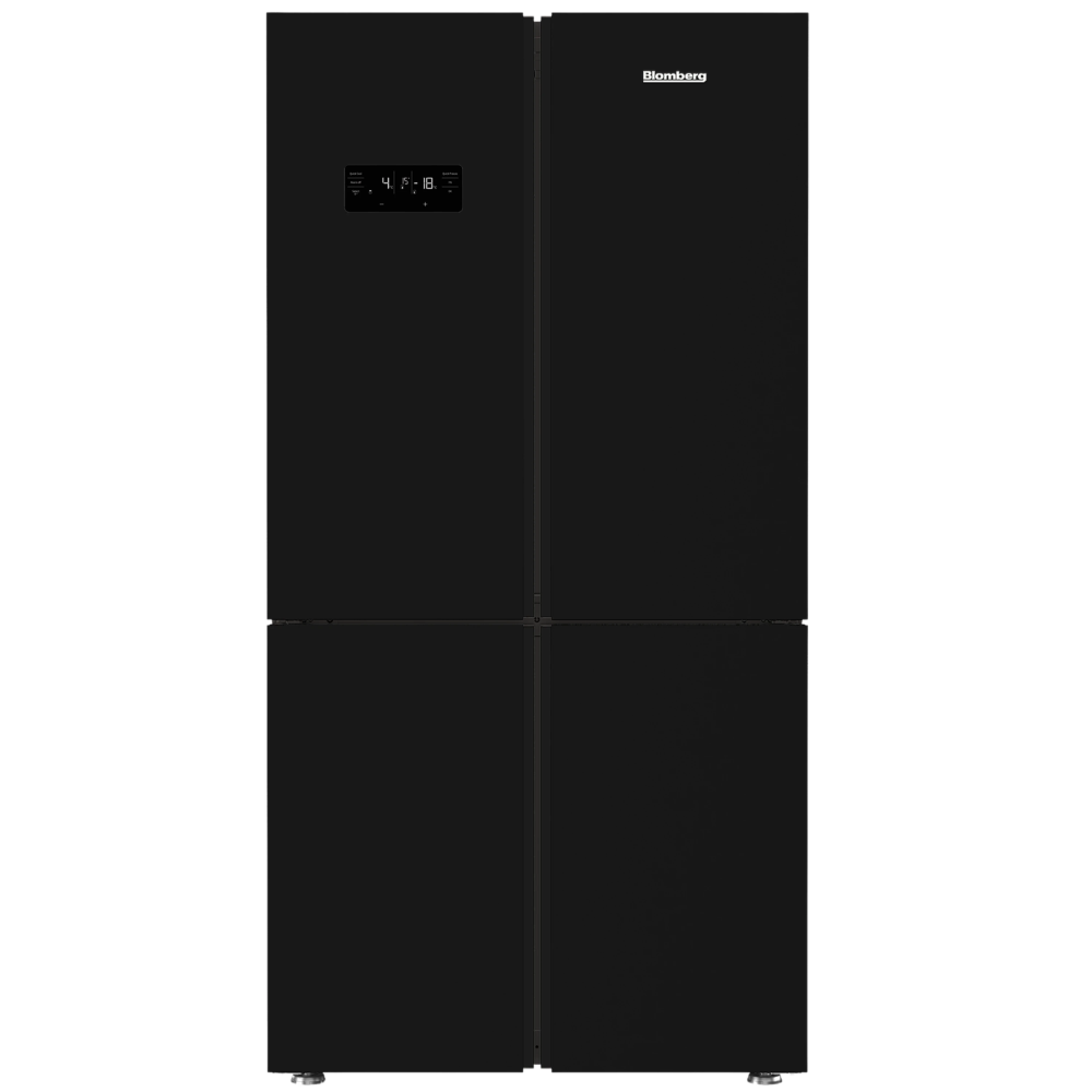 מקרר 4 דלתות Blomberg KQD1644GB כולל התקן שבת ומייצר קרח - גימור זכוכית שחורה - יבואן רשמי