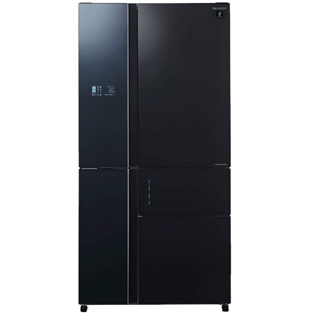 מקרר 5 דלתות מקפיא תחתון 661 ליטר נטו Sharp SJ-9731 עם התקן שבת מובנה - גימור זכוכית שחורה - K.B.V