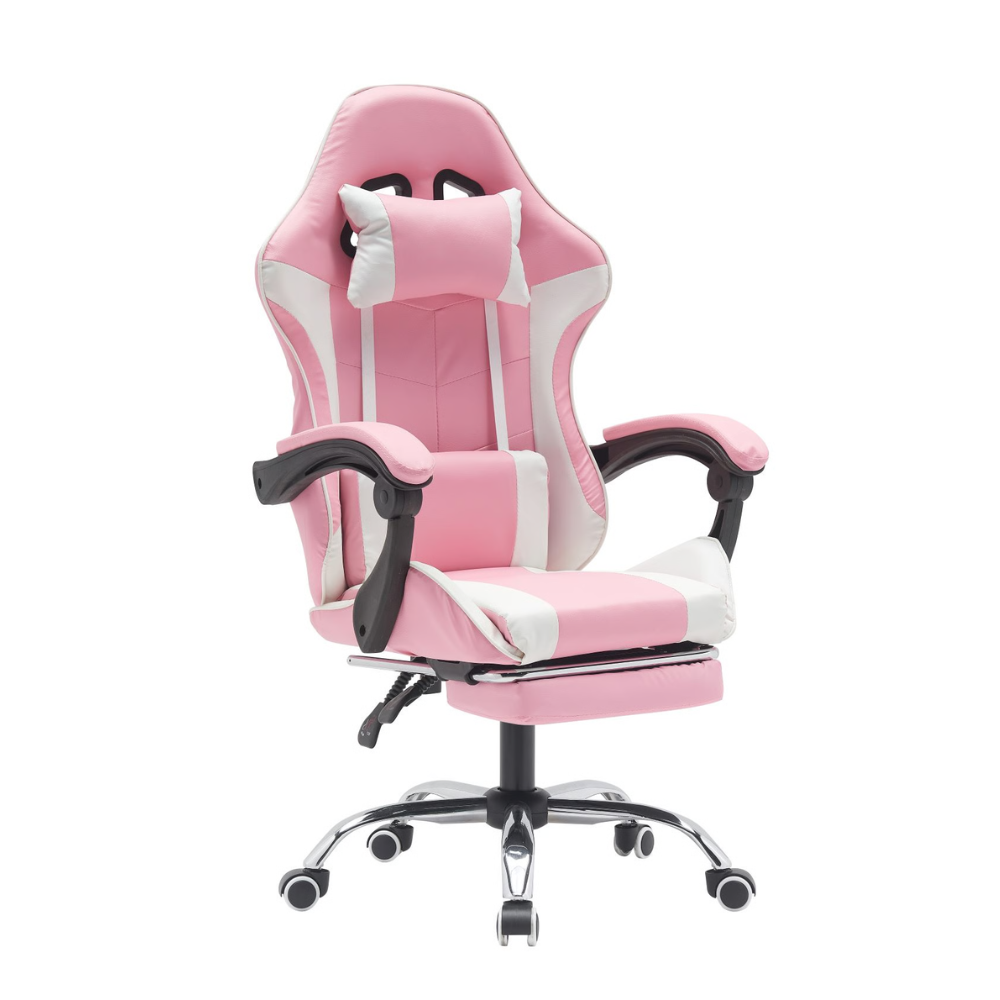 כסא גיימרים עם הדום ומסאז' רטט Rosso Italy RSM-1045 - צבע ורוד ולבן - יבואן רשמי