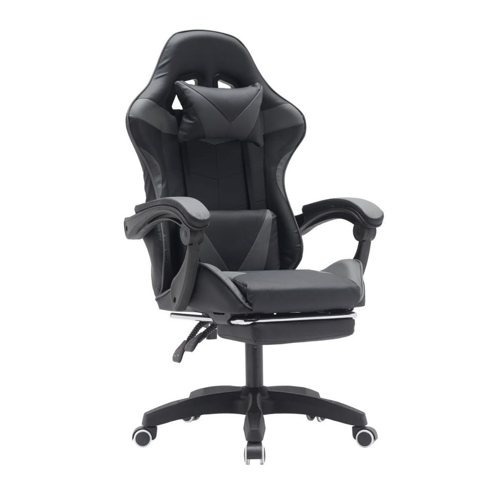 כסא גיימרים עם הדום ומסאז' רטט Rosso Italy RSM-1042 - צבע שחור ואפור - יבואן רשמי