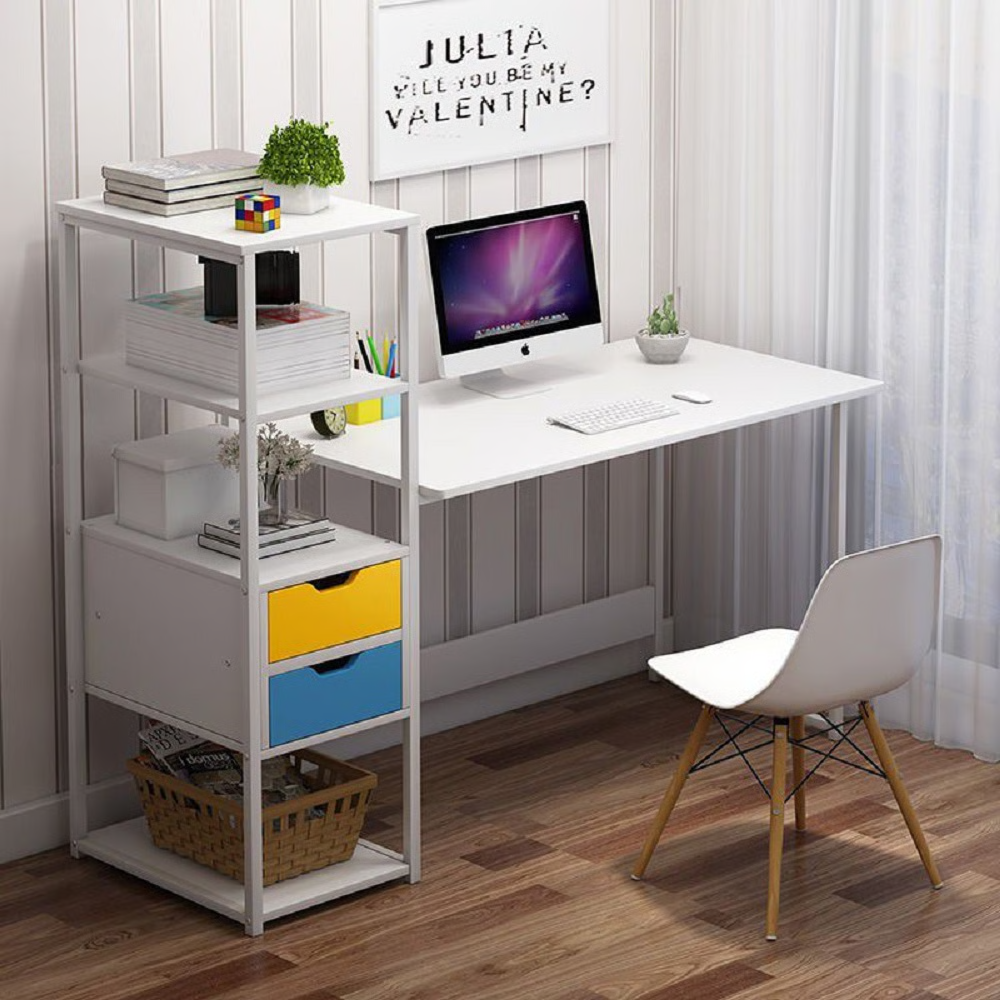 מארז שולחן מחשב כתיבה כולל מדפים דגם MSR-1139 לבן וכסא מחשב אורטופדי דגם MSH-10-6 שחור - יבואן רשמי