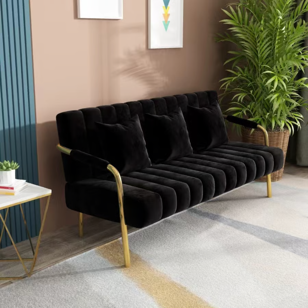 כורסא תלת מושבית 1.5 מטר דגם RSM-1068 מבית ROSSO ITALY - צבע שחור - יבואן רשמי