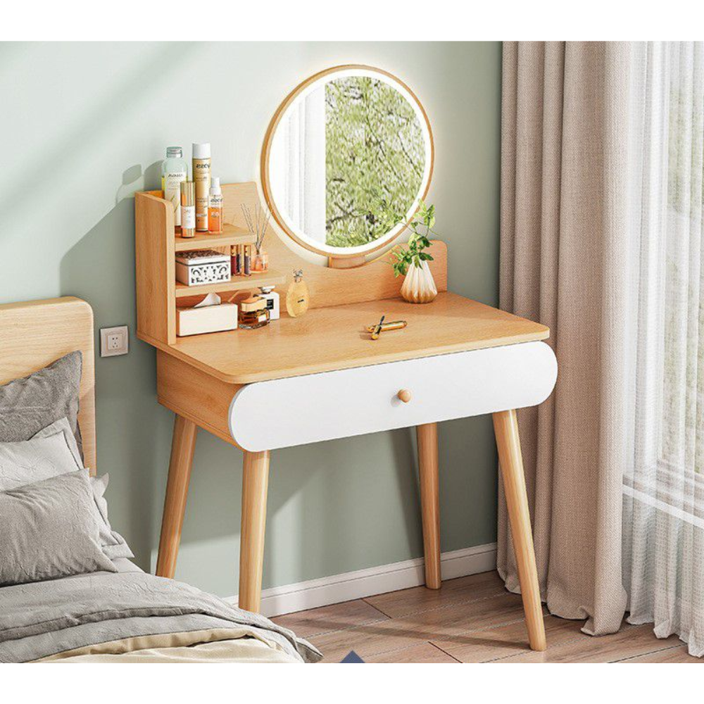 שידת איפור עם מראה ותאורת לד רוחב 60 ס"מ דגם RSM-2074 צבע עץ מבית Rosso italy - יבואן רשמי