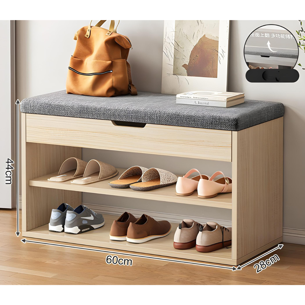 ארון נעליים כולל ספסל ישיבה 60 ס"מ דגם RSM-1012 צבע עץ מבית Rosso italy - יבואן רשמי