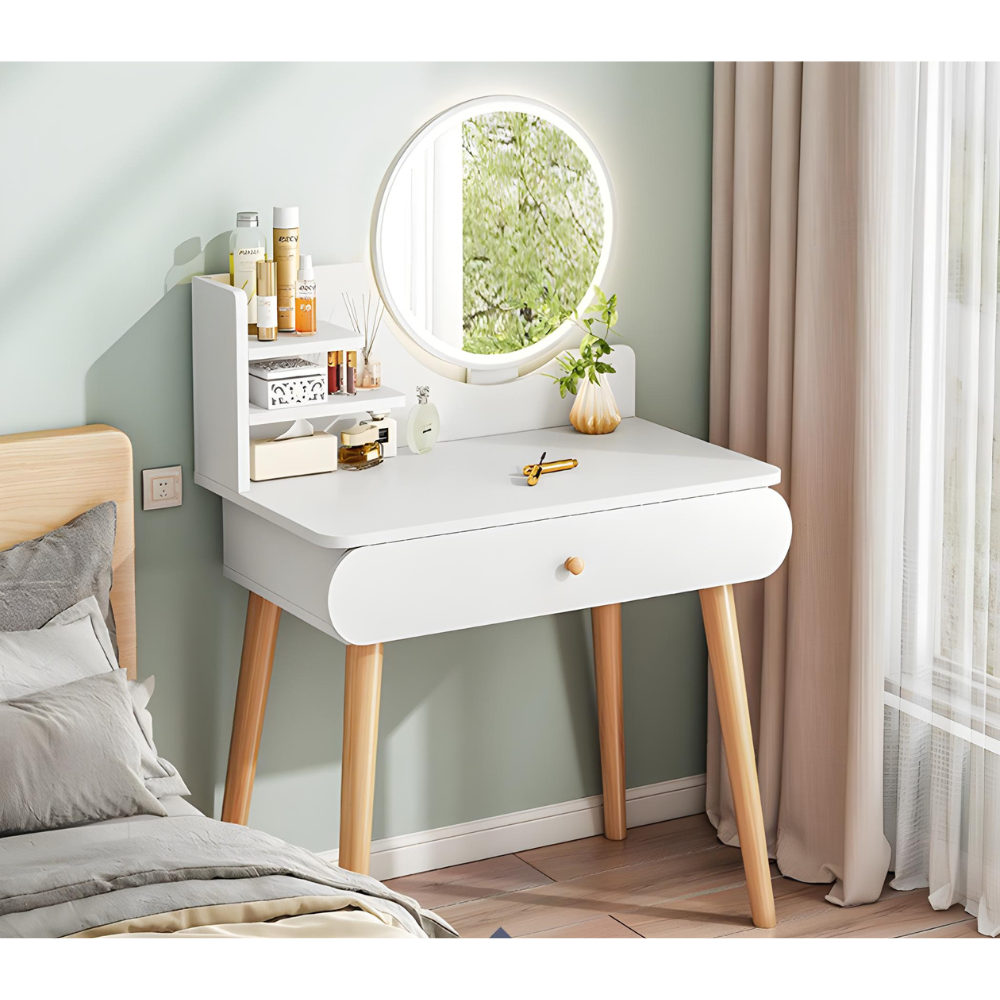 שידת איפור עם מראה ותאורת לד רוחב 60 ס"מ דגם RSM-2072 צבע לבן מבית - יבואן רשמי