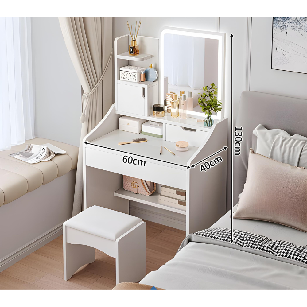 שידת איפור עם מראה כולל תאורת LED רוחב 60 ס"מ Rosso Italy RSM-3008 צבע לבן - יבואן רשמי