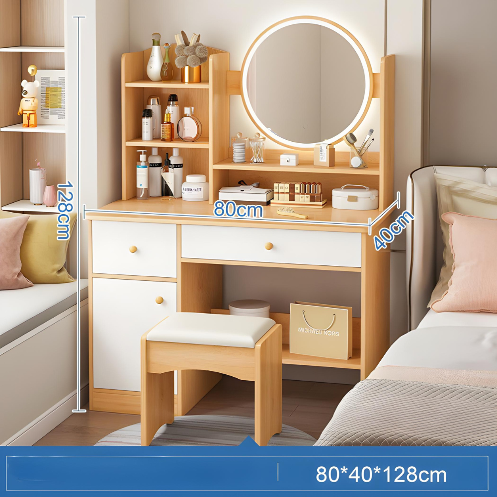 שידת איפור עם מראה כולל תאורת LED ברוחב 80 ס"מ Rosso Italy RSM-3004 צבע עץ בהיר - יבואן רשמי