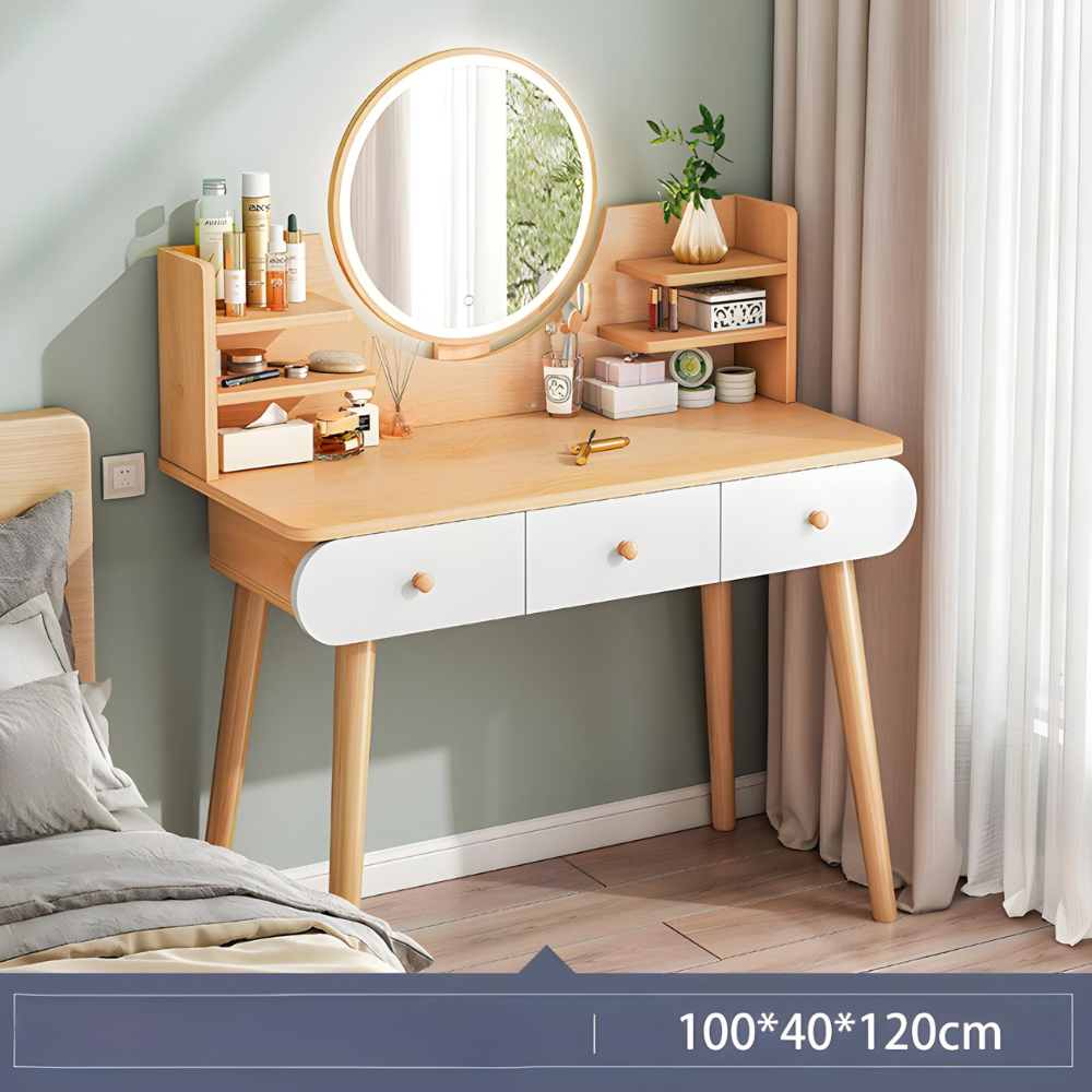 שידת איפור עם מראה ותאורת לד ברוחב מטר Rosso Italy RSM-3001 צבע עץ בהיר - יבואן רשמי