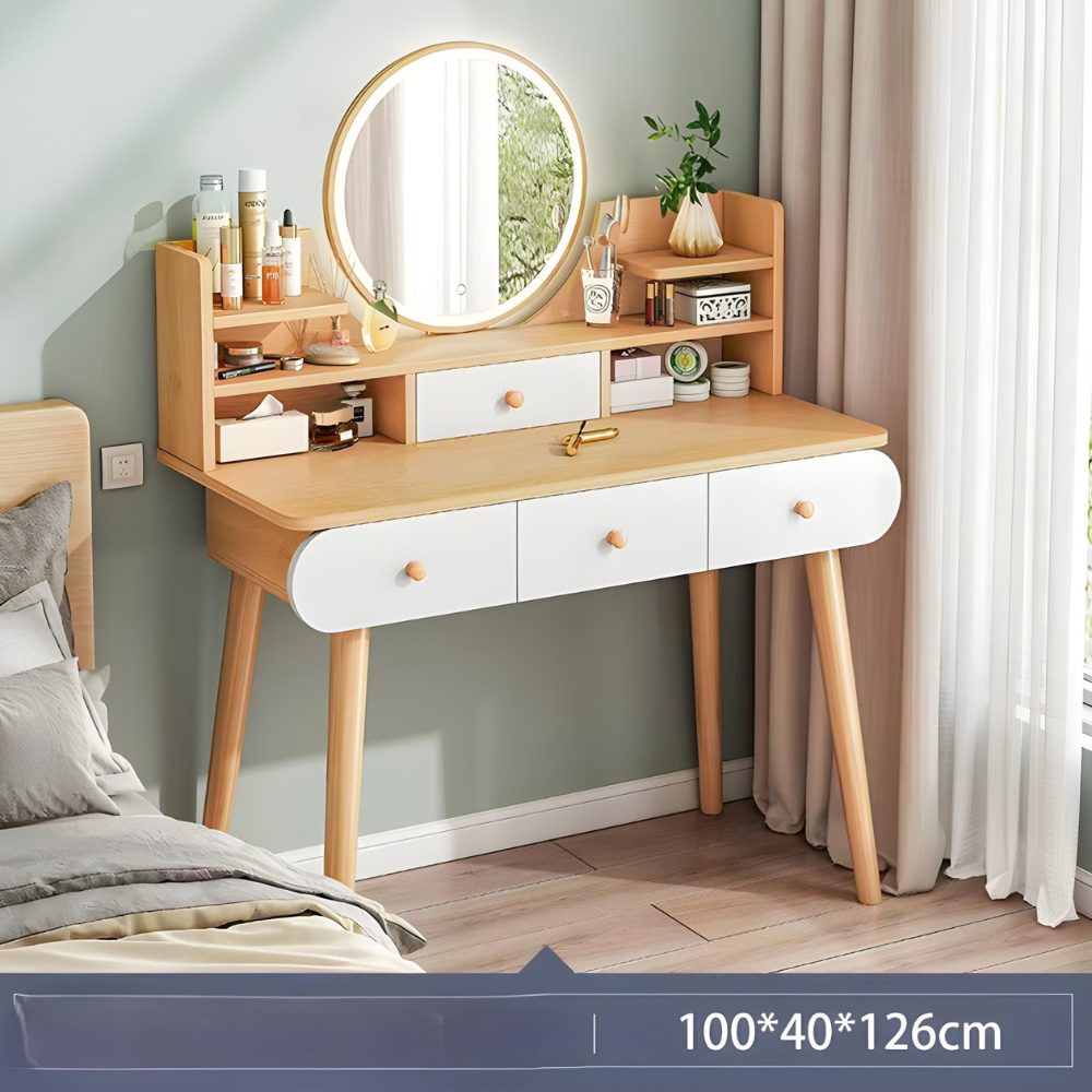 שידת איפור עם מראה ותאורת לד ברוחב מטר Rosso Italy RSM-3051 בצבע עץ - יבואן רשמי