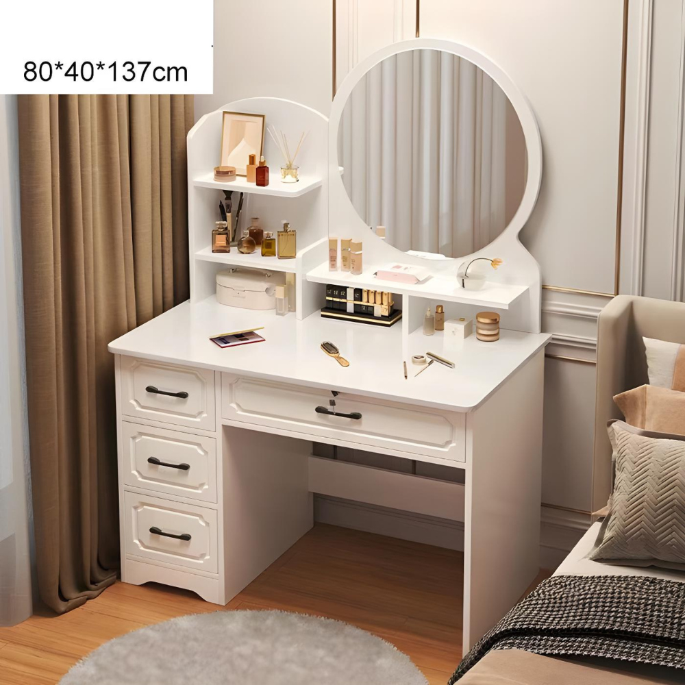 שידת איפור עם מראה ברוחב 80 ס"מ Rosso Italy RSM-3058 בצבע לבן - יבואן רשמי