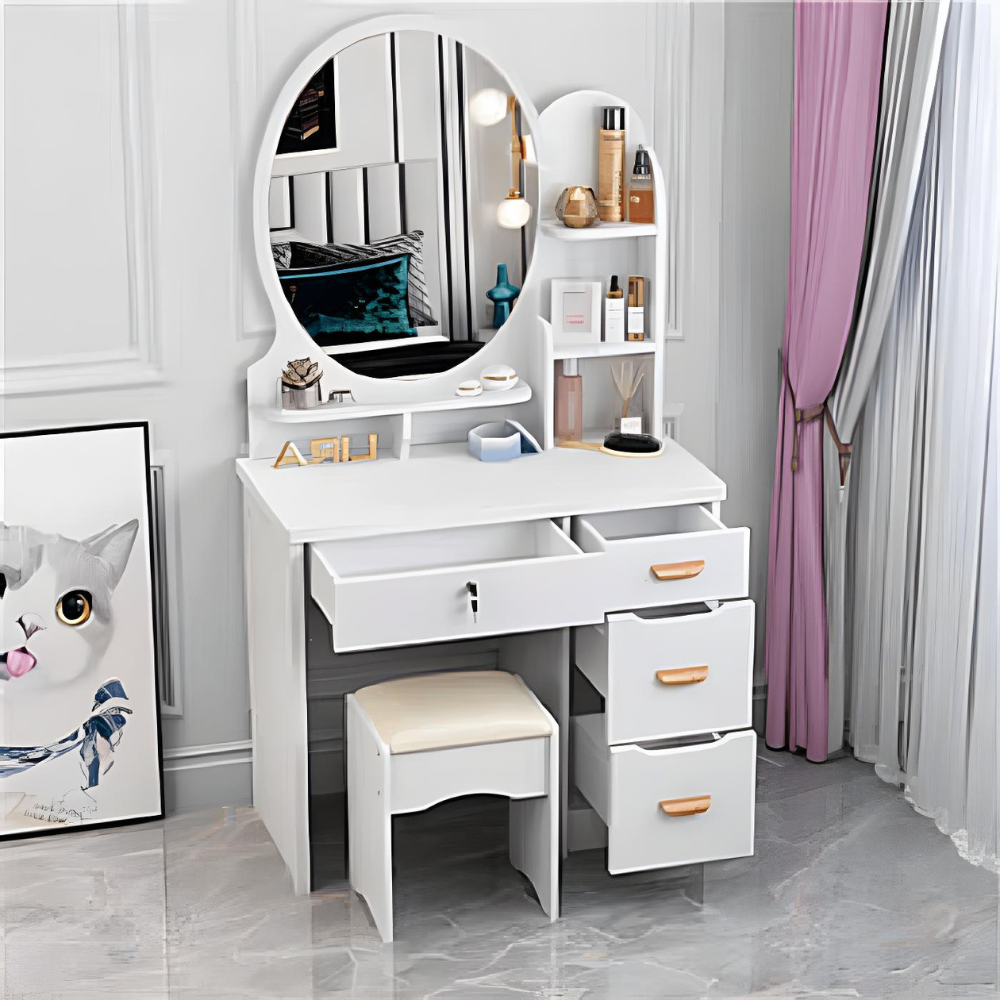 שידת איפור עם וכסא רוחב 70 ס"מ דגם RSM-5016 צבע לבן מבית Rosso italy - יבואן רשמי