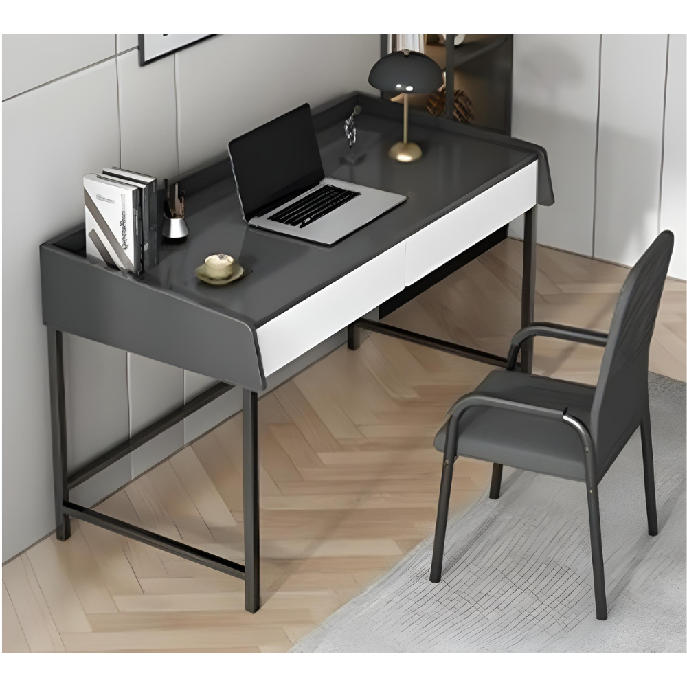 סט שולחן מחשב קונסולה שידת כניסה רוחב 80 ס"מ עם מגירות דגם RSM-2066 מגירות אפורות וכסא מחשב אורטופדי דגם MSH-10-6 שחור ROSSO ITALY - יבואן רשמי