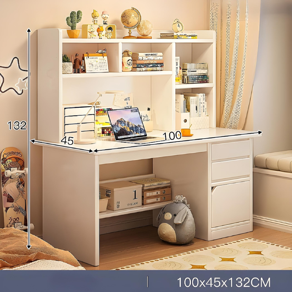 סט ספרייה שולחן מחשב כתיבה רוחב מטר דגם RSM-3023 לבן וכסא מחשב אורטופדי דגם MSH-10-6 שחור ROSSO ITALY - יבואן רשמי