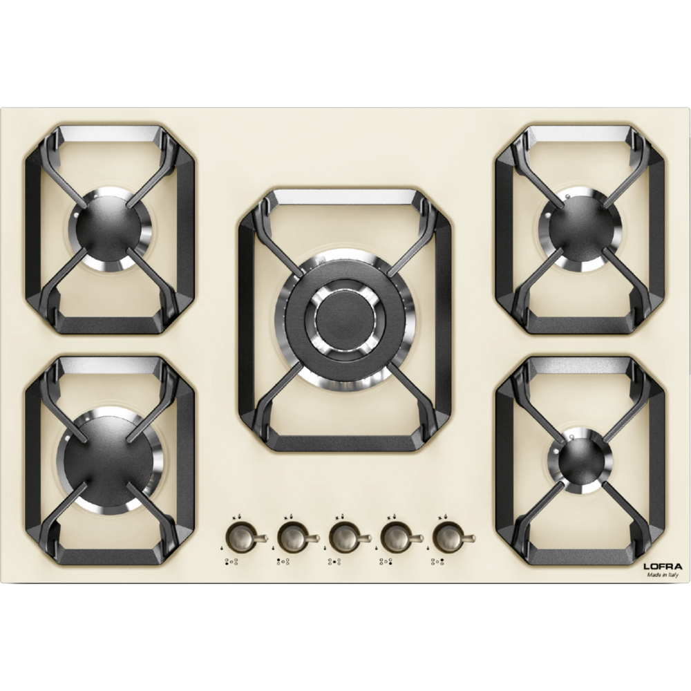 כיריים גז 5 להבות 75 ס''מ Lofra HRBI7A0 Bronza תוצרת איטליה - צבע קרם עם פירזול ברונזה אחריות - יבואן הרשמי