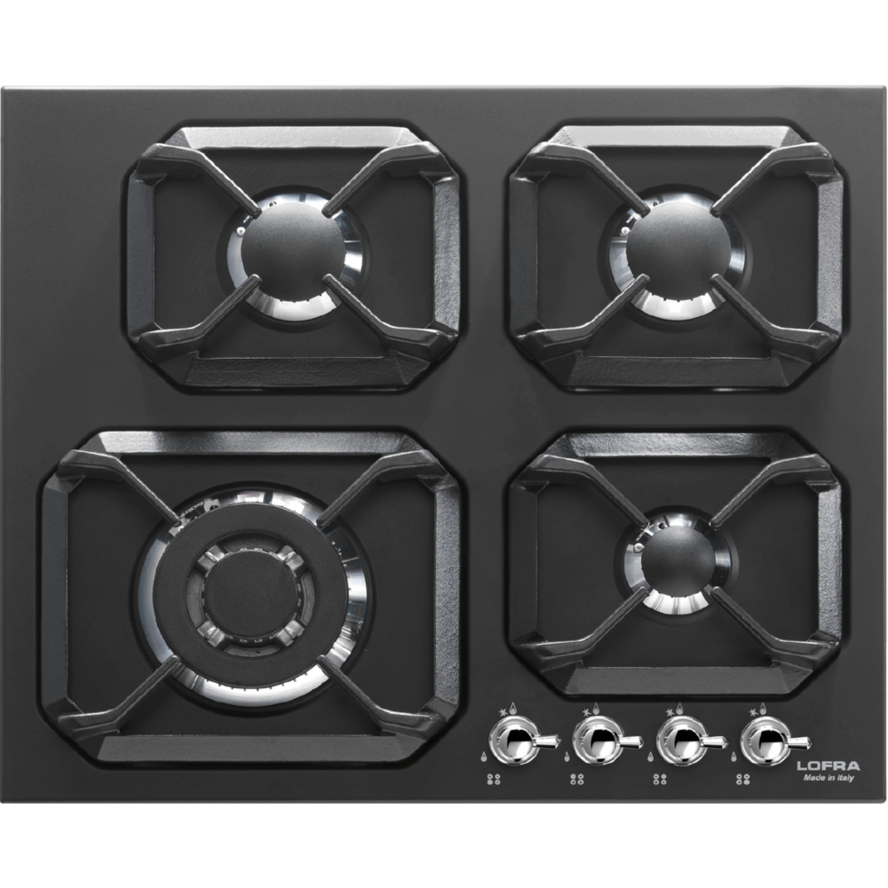 כיריים גז 4 להבות 60 ס''מ Lofra HRNM6GO/GR-SILVER תוצרת איטליה - צבע שחור עם פירזול כסוף - יבואן הרשמי
