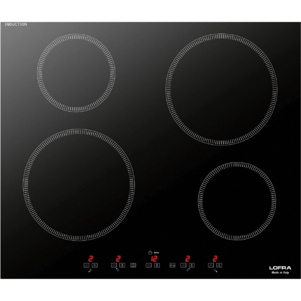כיריים אינדוקציה 60 ס''מ עם 4 מוקדי בישול Lofra HIN604/0005SH תוצרת איטליה - תלת פאזי - צבע שחור אחריות ע"י היבואן הרשמי