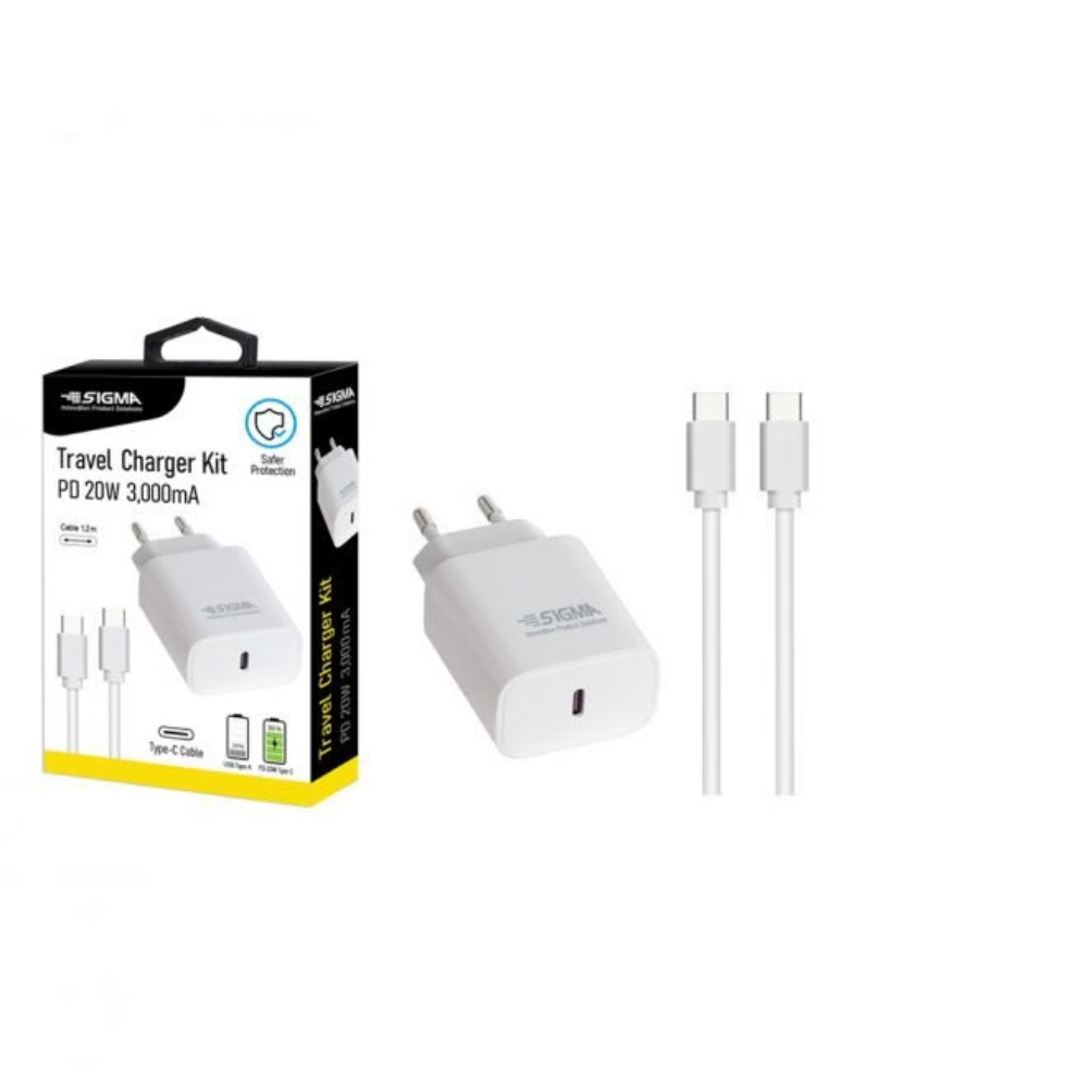 מטען מהיר+ כבל לבן דגם SIGMA SM-PD-20W-3A-TYPEC - יבואן רשמי