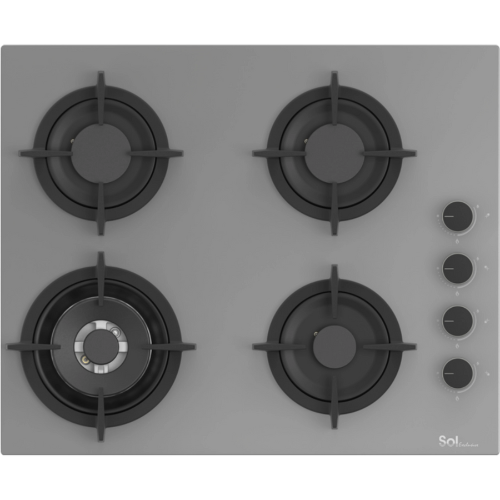 כיריים גז 4 להבות Sol S6GGW-854 - גימור זכוכית אפורה אחריות ע"י היבואן הרשמי
