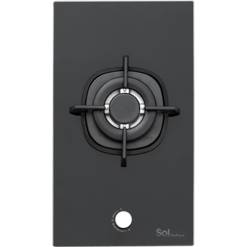 כיריים גז דומינו להבה אחת Sol F3GBCT-535 - גימור זכוכית שחורה אחריות ע"י היבואן הרשמי