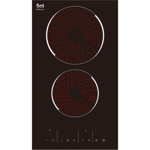כיריים קרמיות דומינו 2 מוקדי בישול Sol FQ3VT-1046 - חד פאזי - גימור זכוכית שחורה - K.B.V